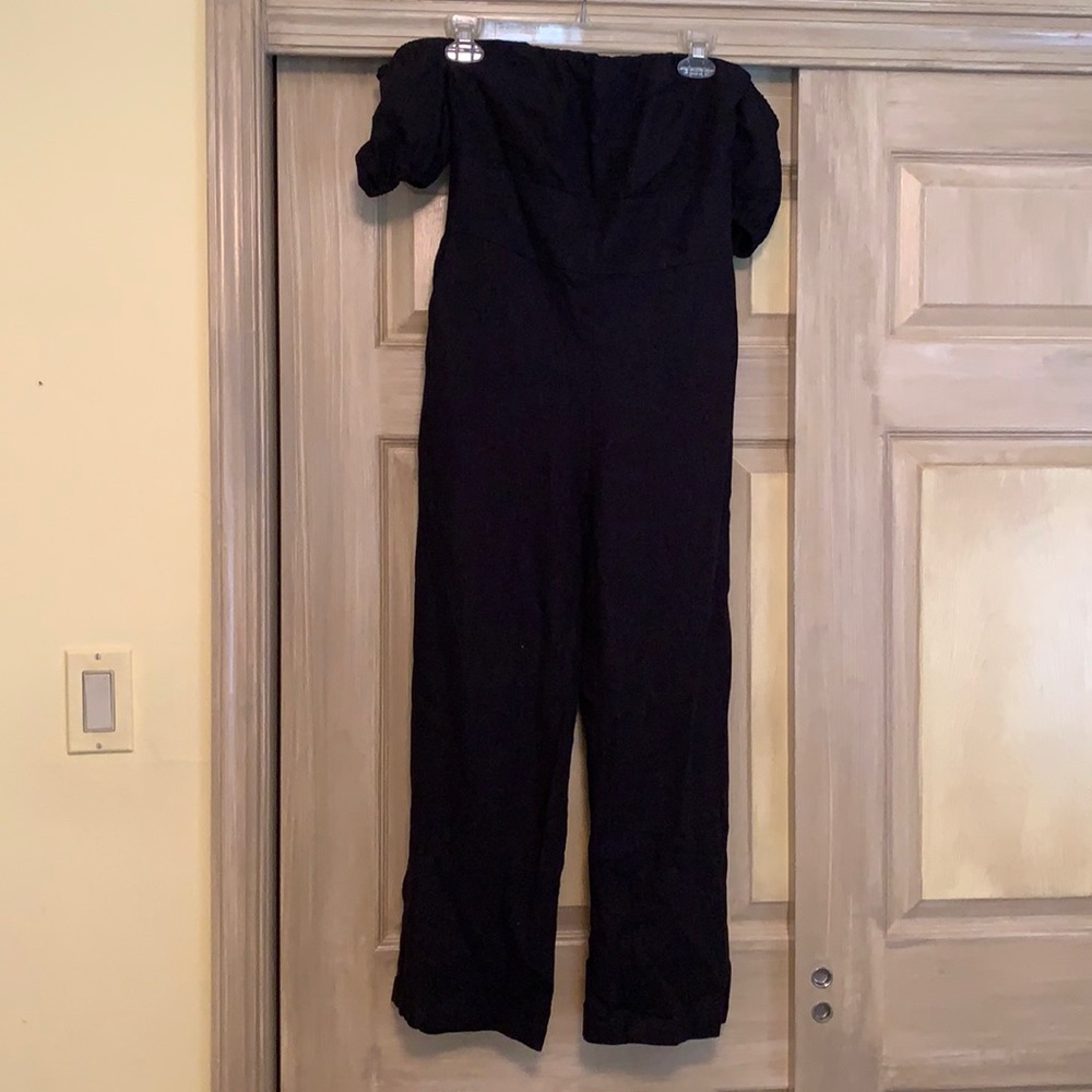 Never worn Abercrombie size S black jumpsuit with off the shoulder sleeves